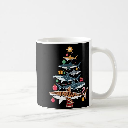 Funny Shark Christmas Tree  コーヒーマグカップ (右)