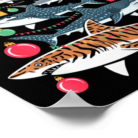 Funny Shark Christmas Tree  ポスター (角)