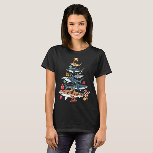Funny Shark Christmas Tree Tシャツ (正面フル)