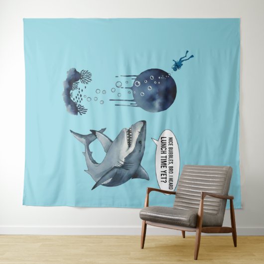 Funny shark diver lunch time :nice bubbles bro タペストリー (インサイチュ(横))