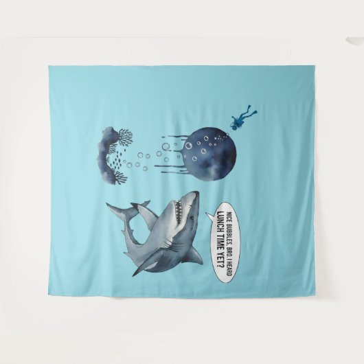 Funny shark diver lunch time :nice bubbles bro タペストリー (正面(横))