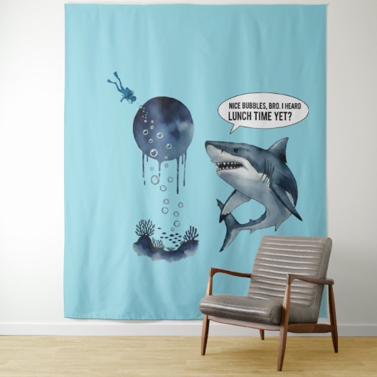 Funny shark diver lunch time :nice bubbles bro タペストリー (インサイチュ)