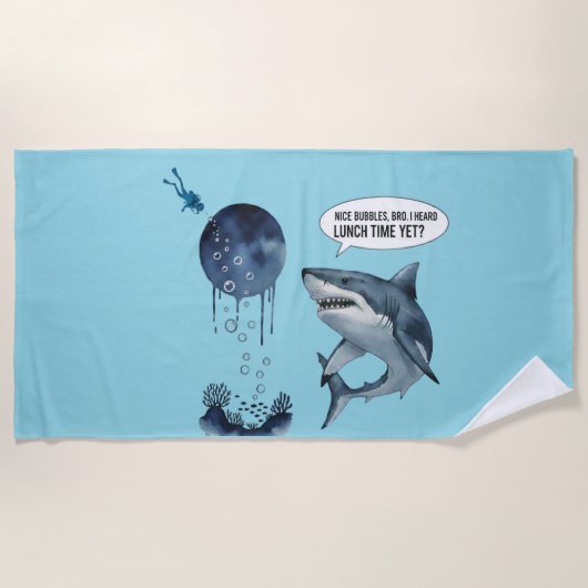 Funny shark diver lunch time :nice bubbles bro ビーチタオル (正面)
