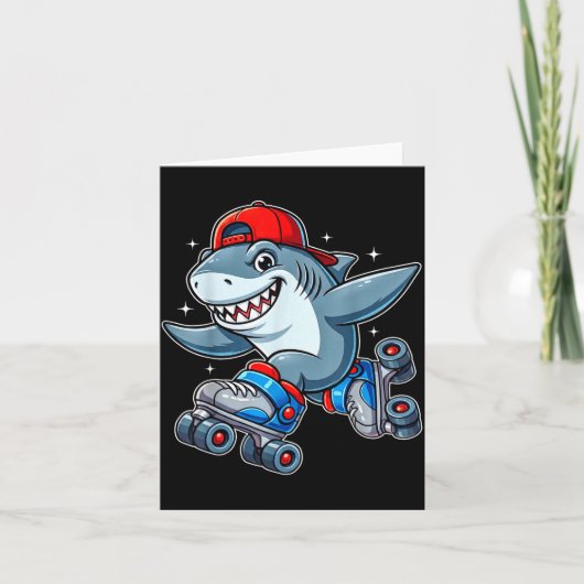 Funny Shark On Roller Skates Cute Cool Skater Anim カード (正面)