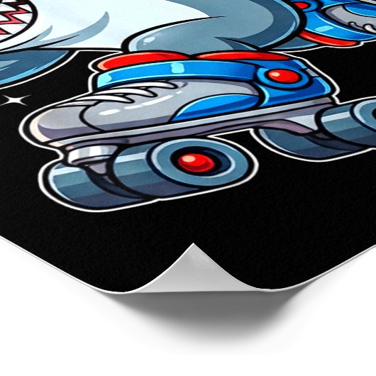Funny Shark On Roller Skates Cute Cool Skater Anim ポスター (角)