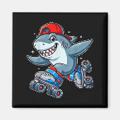 Funny Shark On Roller Skates Cute Cool Skater Anim マグネット (正面)