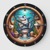 Funny Shark Toilet ラージ壁時計 (正面)