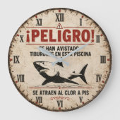 Funny Shark Warning Spanish ラージ壁時計 (正面)