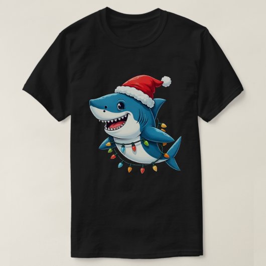 Funny Shark Wearing Santa Christmas Hat  Tシャツ (デザイン正面)
