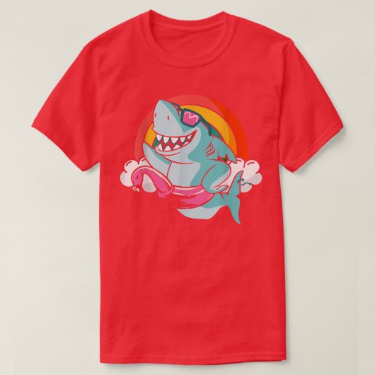 Funny Shark with Flamingo Floating Hoop Rainbow Cl Tシャツ (デザイン正面)
