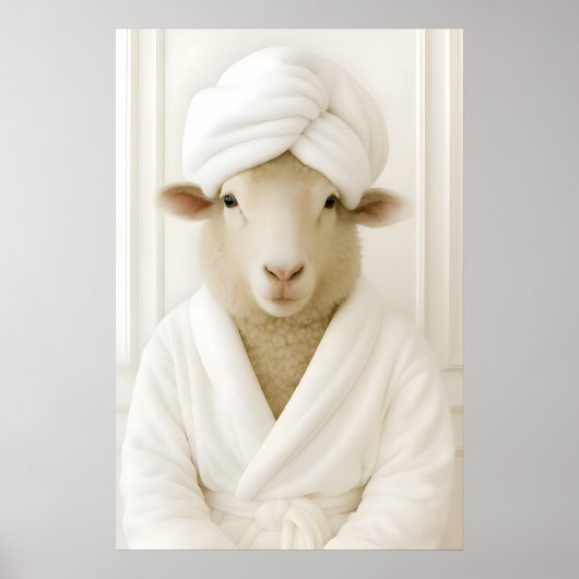 Funny Sheep Bathroom Print, Sheep In Bathrobe ポスター (正面)