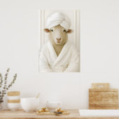 Funny Sheep Bathroom Print, Sheep In Bathrobe ポスター (キッチン)