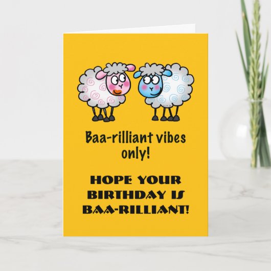 Funny Sheep Birthday Pun card – Baa-rilliant サンキューカード (正面)