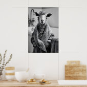 Funny Sheep in Bathrobe Art, Quirky Bathroom Print ポスター (キッチン)