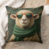 Funny Sheep with Sunglasses Farmhouse Rustic Count クッション (ブランケット)