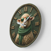 Funny Sheep with Sunglasses Farmhouse Rustic Count ラージ壁時計 (傾斜)