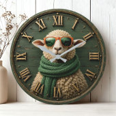 Funny Sheep with Sunglasses Farmhouse Rustic Count ラージ壁時計