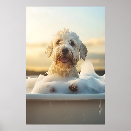 Funny Sheepdog Bubble Bath Art, Quirky Dog Print ポスター (正面)