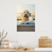 Funny Sheepdog Bubble Bath Art, Quirky Dog Print ポスター (キッチン)