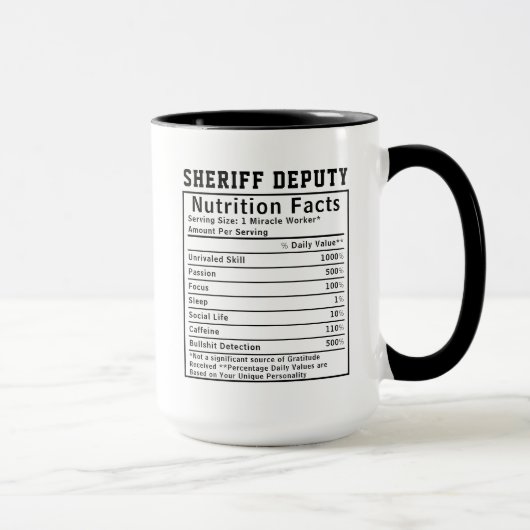 Funny Sheriff Deputy Nutrition Facts Staff Gift マグカップ (右)