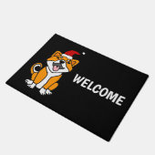 Funny Shiba Inu Dog Christmas Cartoon ドアマット (アングル)