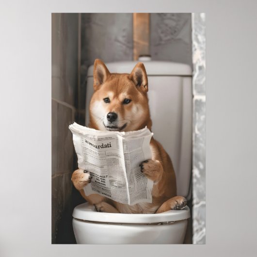 Funny Shiba Inu on Toilet Print, Bathroom Humor ポスター (正面)