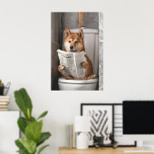 Funny Shiba Inu on Toilet Print, Bathroom Humor ポスター (ホームオフィス)