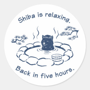Funny Shiba Inu Relaxing in Onsen Sticker ラウンドシール