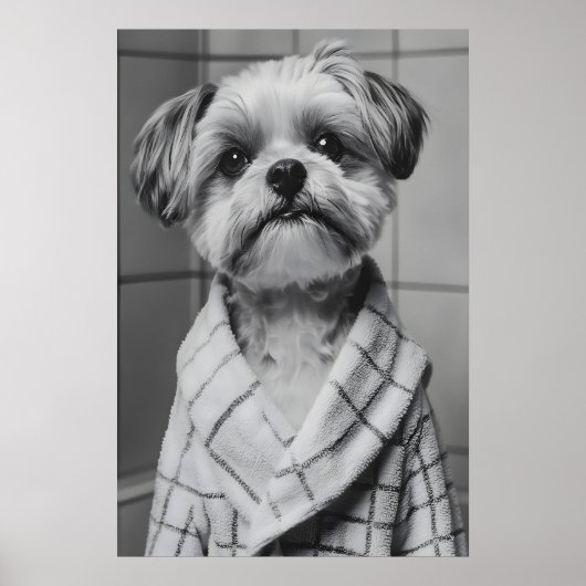 Funny Shih Tzu Bathrobe Print, Quirky Dog Bathroom ポスター (正面)