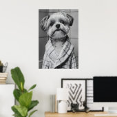 Funny Shih Tzu Bathrobe Print, Quirky Dog Bathroom ポスター (ホームオフィス)