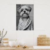 Funny Shih Tzu Bathrobe Print, Quirky Dog Bathroom ポスター (キッチン)