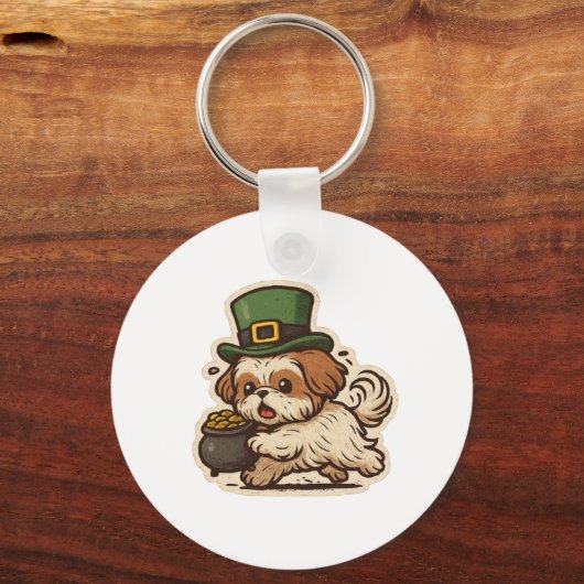 Funny Shih Tzu St.Patrick's Day キーホルダー (正面)