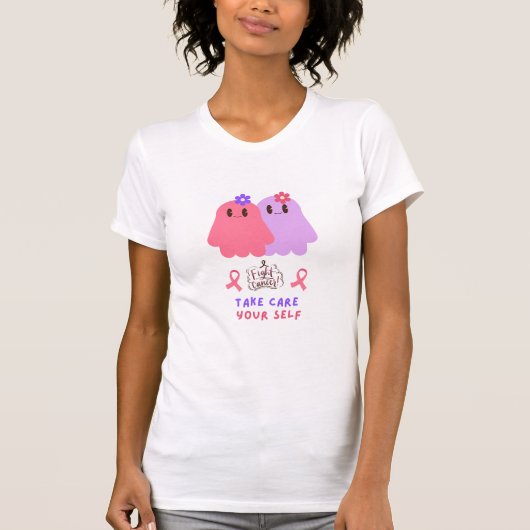  funny shirt breast cancer awareness  with ghost tシャツ (正面)