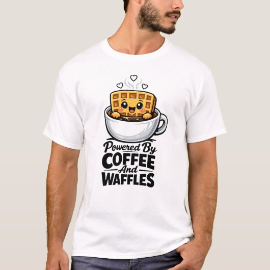 funny Shirt Powered By Coffee And Waffles Tee Tシャツ (正面)