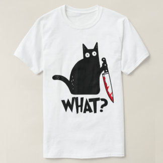 Funny Shocked Cat Knife Design Tシャツ