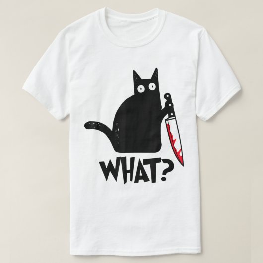 Funny Shocked Cat Knife Design Tシャツ (デザイン正面)