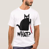 Funny Shocked Cat Knife Design Tシャツ (正面)