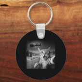 Funny Shocked Cat Selfie Santa Sleigh Christmas Ni キーホルダー (正面)