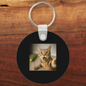 Funny Shocked Cat Selfie With Cucumber Meme Design キーホルダー (正面)