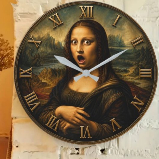 Funny Shocked Mona Lisa ラージ壁時計