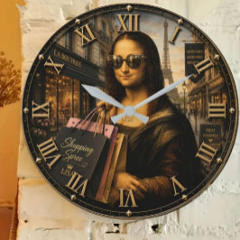 Funny Shopping Mona Lisa Fashion Lover Paris Style ラージ壁時計