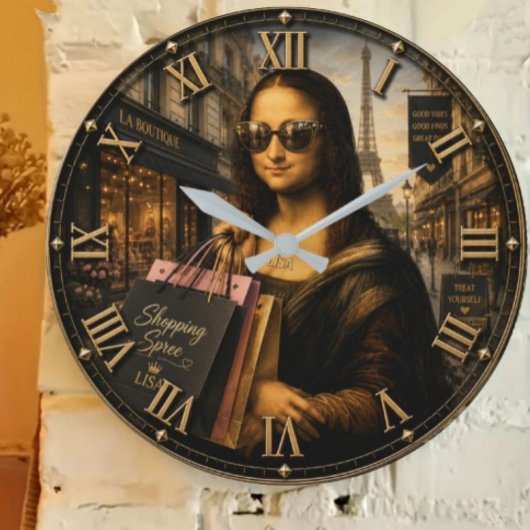 Funny Shopping Mona Lisa Fashion Lover Paris Style ラージ壁時計