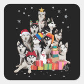 Funny Siberian Husky Christmas Tree Pet Dog Lover  スクエアシール (正面)