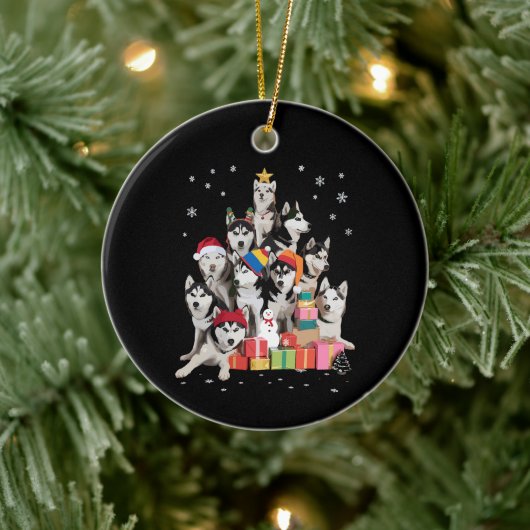 Funny Siberian Husky Christmas Tree Pet Dog Lover  セラミックオーナメント (ツリー)