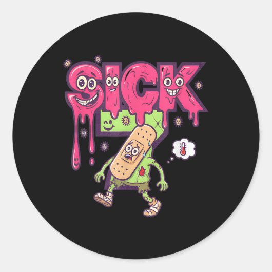 Funny Sick Seven Meme Tee Six Seven Fun Wordplay D ラウンドシール (正面)