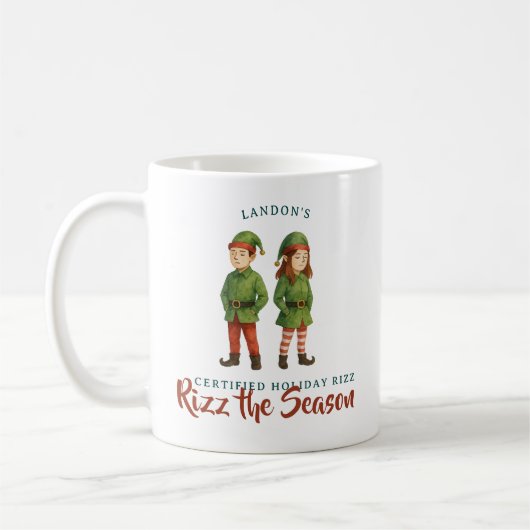 Funny Sigma Gen Z Elf “Rizz the Season” Monogram コーヒーマグカップ (左)
