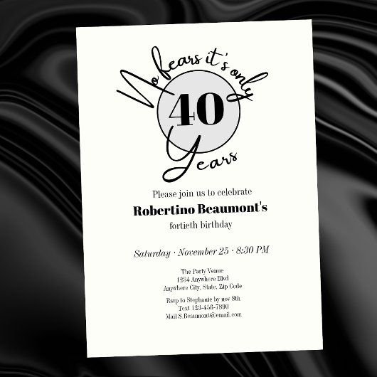 Funny Simple No Fears 40th birthday party   招待状