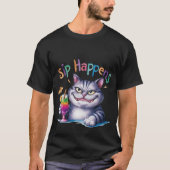 Funny "Sip Happens"Watercolor Cat Cocktail🍹🐈 Tシャツ (正面)