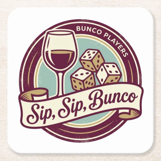 Funny Sip Wine Dice Bunco  スクエアペーパーコースター (正面)