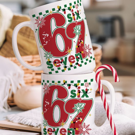 Funny Six Seven 67 6 7 Meme Fun Christmas 15 oz コーヒーマグカップ